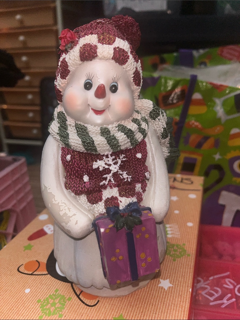 Rustic Festive Snowman ready to get to work for the holidays jolly & bright 491